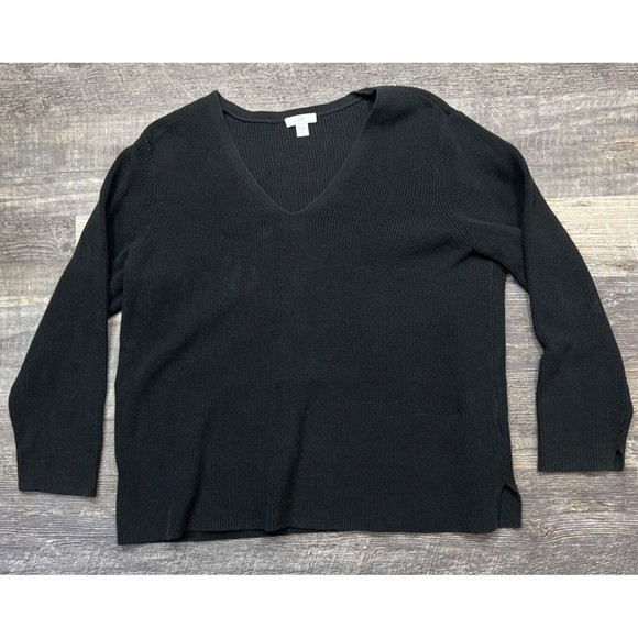 J. Jill Women's V-Neck Ribbed Knit Sweater Black Size Large Petite - Picture 10 of 10